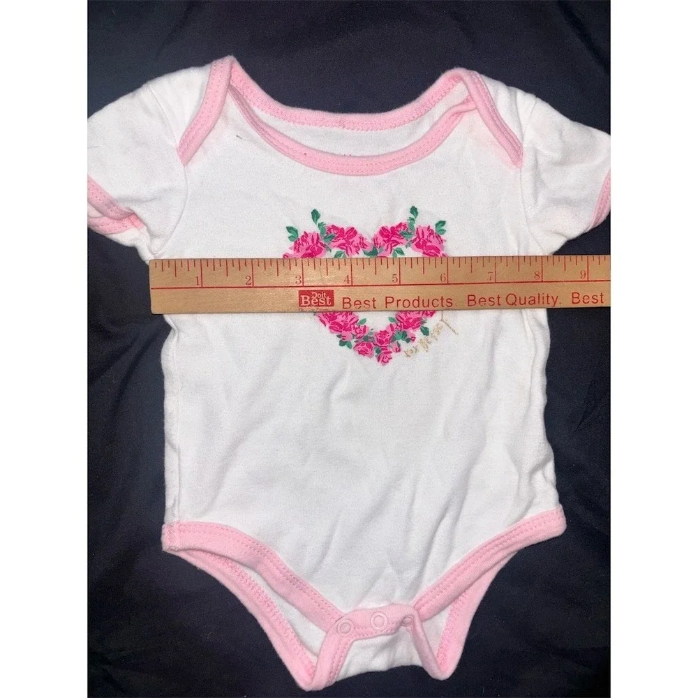 Betsey Johnson Baby Girl Bodysuit 6 Months White Pink Trim Floral Heart SS